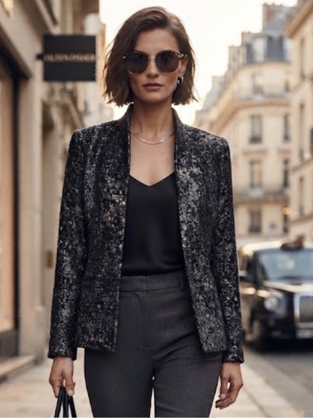 Eileen Fisher Black Gray Textured Open Blazer Jacket